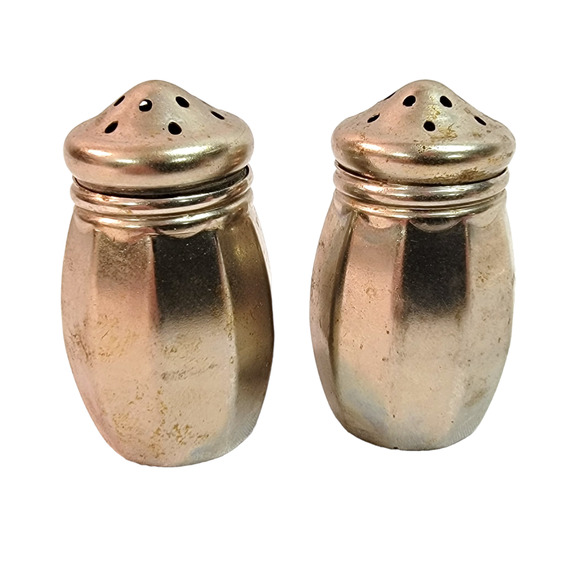 2 Baronial Plate Salt and Pepper Shakers Silver with Lids - Picture 1 of 6